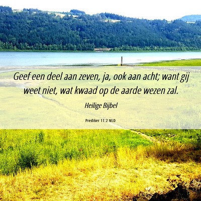 Picture 06 - Prediker 11:2 NLD - Geef een deel aan zeven, ja, ook aan acht; want - Bible Verse Picture