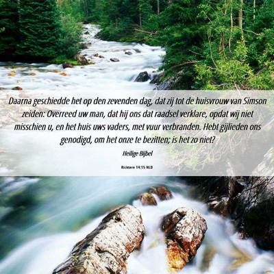 Picture 06 - Richtere 14:15 NLD - Daarna geschiedde het op den zevenden dag, dat - Bible Verse Picture