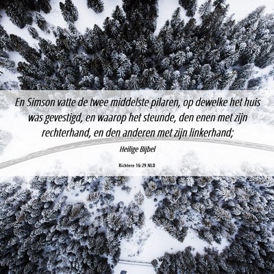 Picture 06 - Richtere 16:29 NLD - En Simson vatte de twee middelste pilaren, op - Bible Verse Picture