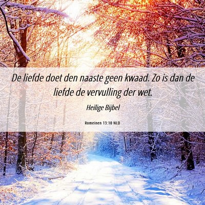 Picture 06 - Romeinen 13:10 NLD - De liefde doet den naaste geen kwaad. Zo is dan - Bible Verse Picture