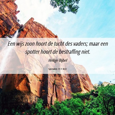 Picture 06 - Spreuken 13:1 NLD - Een wijs zoon hoort de tucht des vaders; maar een - Bible Verse Picture