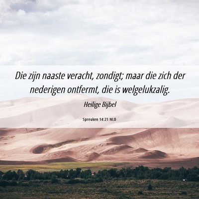 Picture 06 - Spreuken 14:21 NLD - Die zijn naaste veracht, zondigt; maar die zich - Bible Verse Picture