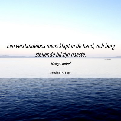Picture 06 - Spreuken 17:18 NLD - Een verstandeloos mens klapt in de hand, zich - Bible Verse Picture