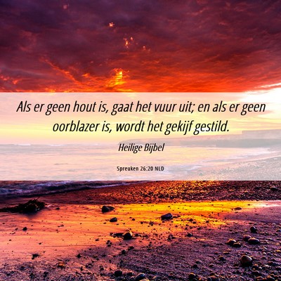 Picture 06 - Spreuken 26:20 NLD - Als er geen hout is, gaat het vuur uit; en als er - Bible Verse Picture
