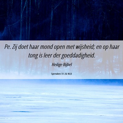 Picture 06 - Spreuken 31:26 NLD - Pe. Zij doet haar mond open met wijsheid; en op - Bible Verse Picture