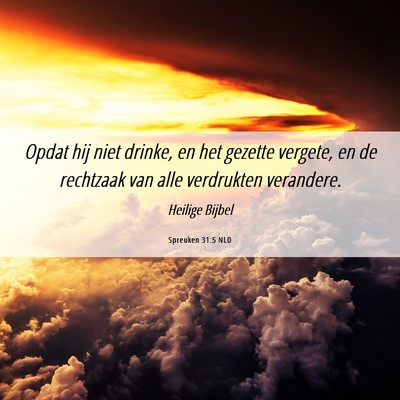 Picture 06 - Spreuken 31:5 NLD - Opdat hij niet drinke, en het gezette vergete, en - Bible Verse Picture