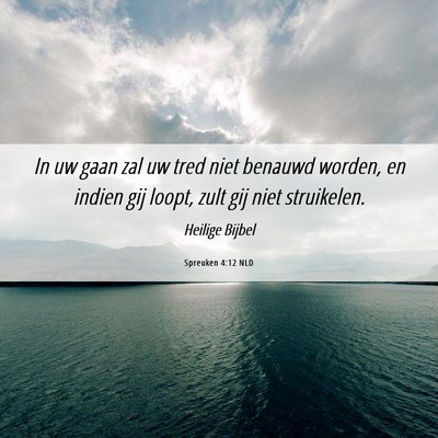 Picture 06 - Spreuken 4:12 NLD - In uw gaan zal uw tred niet benauwd worden, en - Bible Verse Picture