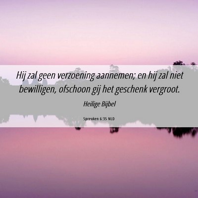 Picture 06 - Spreuken 6:35 NLD - Hij zal geen verzoening aannemen; en hij zal niet - Bible Verse Picture