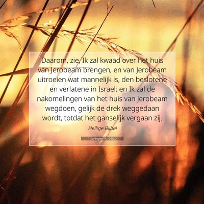 Picture 07 - 1 Koningen 14:10 NLD - Daarom, zie, Ik zal kwaad over het huis van - Bible Verse Picture