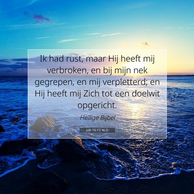 Picture 07 - Job 16:12 NLD - Ik had rust, maar Hij heeft mij verbroken, en bij - Bible Verse Picture