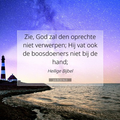 Picture 07 - Job 8:20 NLD - Zie, God zal den oprechte niet verwerpen; Hij vat - Bible Verse Picture