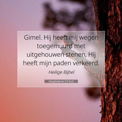 Picture 07 - Klaagliederen 3:9 NLD - Gimel. Hij heeft mij wegen toegemuurd met - Bible Verse Picture