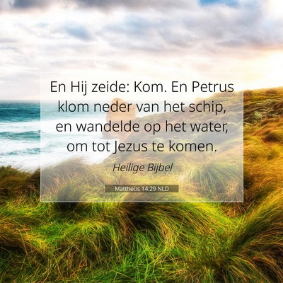 Picture 07 - Mattheüs 14:29 NLD - En Hij zeide: Kom. En Petrus klom neder van het - Bible Verse Picture