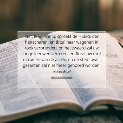 Picture 07 - Nahum 2:13 NLD - Ziet, Ik wil aan u, spreekt de HEERE der - Bible Verse Picture