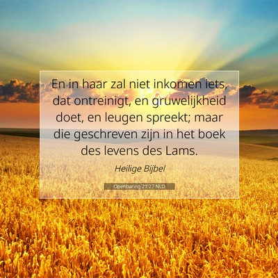 Picture 07 - Openbaring 21:27 NLD - En in haar zal niet inkomen iets, dat ontreinigt, - Bible Verse Picture