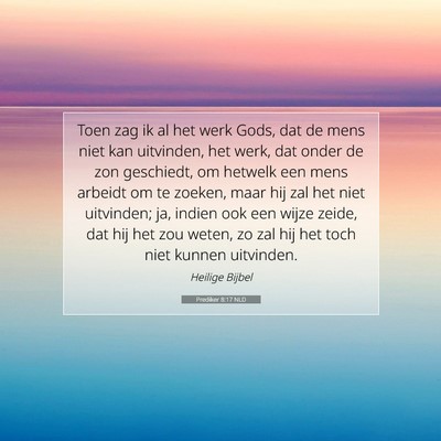 Picture 07 - Prediker 8:17 NLD - Toen zag ik al het werk Gods, dat de mens niet - Bible Verse Picture