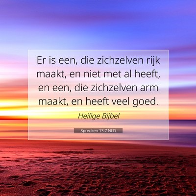 Picture 07 - Spreuken 13:7 NLD - Er is een, die zichzelven rijk maakt, en niet met - Bible Verse Picture