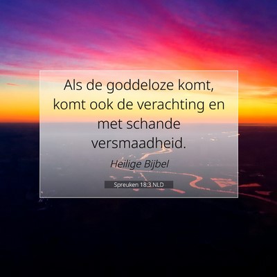 Picture 07 - Spreuken 18:3 NLD - Als de goddeloze komt, komt ook de verachting en - Bible Verse Picture