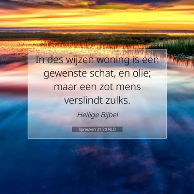 Picture 07 - Spreuken 21:20 NLD - In des wijzen woning is een gewenste schat, en - Bible Verse Picture
