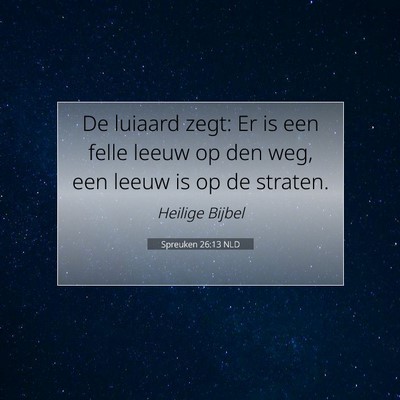 Picture 07 - Spreuken 26:13 NLD - De luiaard zegt: Er is een felle leeuw op den - Bible Verse Picture