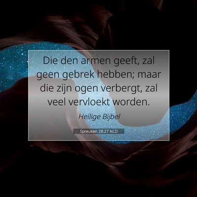 Picture 07 - Spreuken 28:27 NLD - Die den armen geeft, zal geen gebrek hebben; maar - Bible Verse Picture