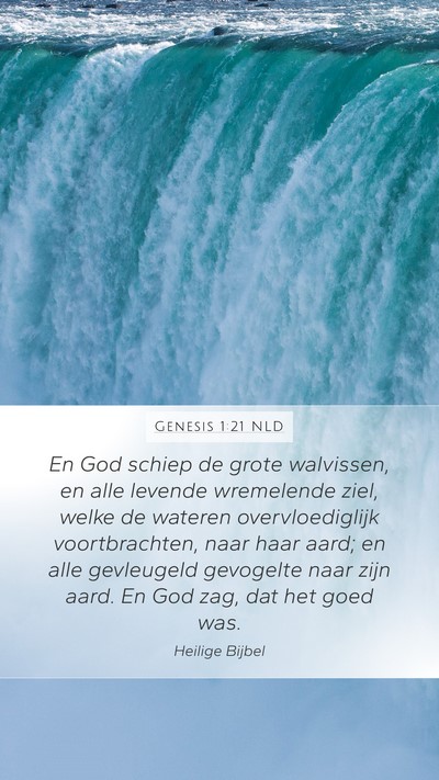 Genesis 1:21 NLD Mobile Phone Wallpaper - En God schiep de grote walvissen, en alle levende - Mobile Bible Verse Wallpaper