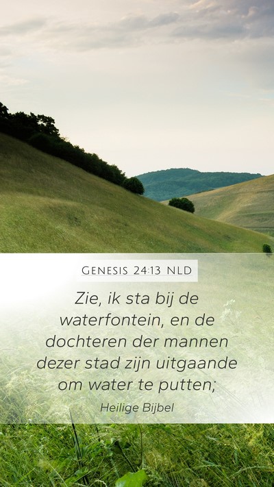 Genesis 24:13 NLD Mobile Phone Wallpaper - Zie, ik sta bij de waterfontein, en de dochteren - Mobile Bible Verse Wallpaper