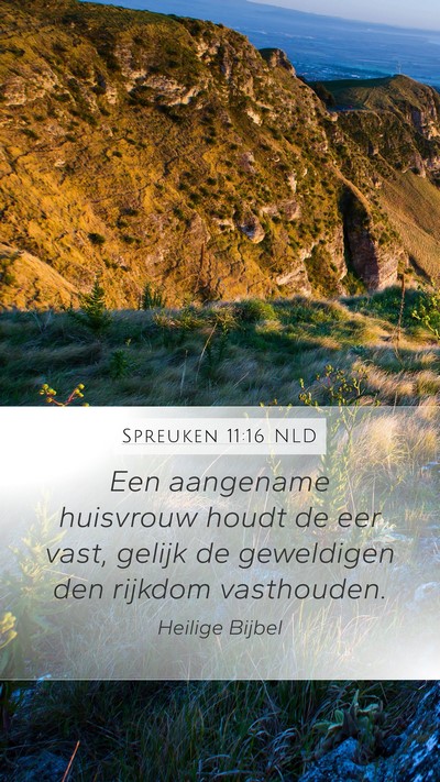 Spreuken 11:16 NLD Mobile Phone Wallpaper - Een aangename huisvrouw houdt de eer vast, gelijk - Mobile Bible Verse Wallpaper